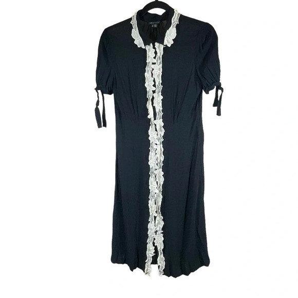Theory lace trim whimsigoth dress Wednesday Addams semi sheer black womens 8 - Picture 1 of 10